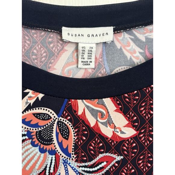 Susan Graver Liquid Knit Paisley Asymmetrical Tunic Top Size 2X Stretch Boho - Picture 3 of 5